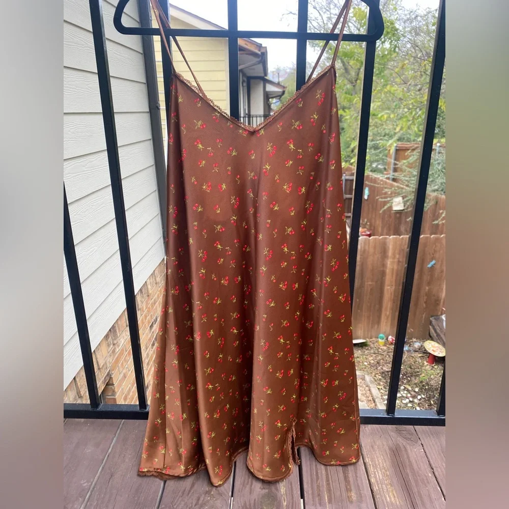 Brown Cherry Slip Dress - Picture 1 of 6